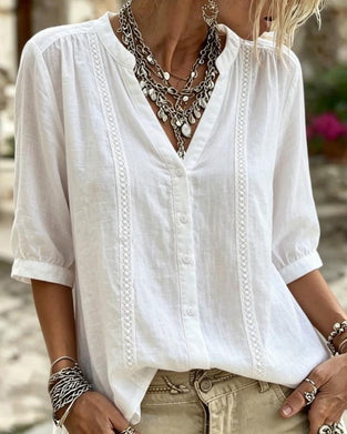 Ensfarget Bluse Halvarmet
