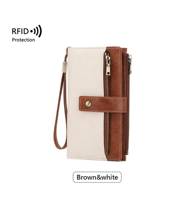Dame lang lommebok, stilig clutch, elegant ensfarget lærlommebok med RFID-blokkering👛