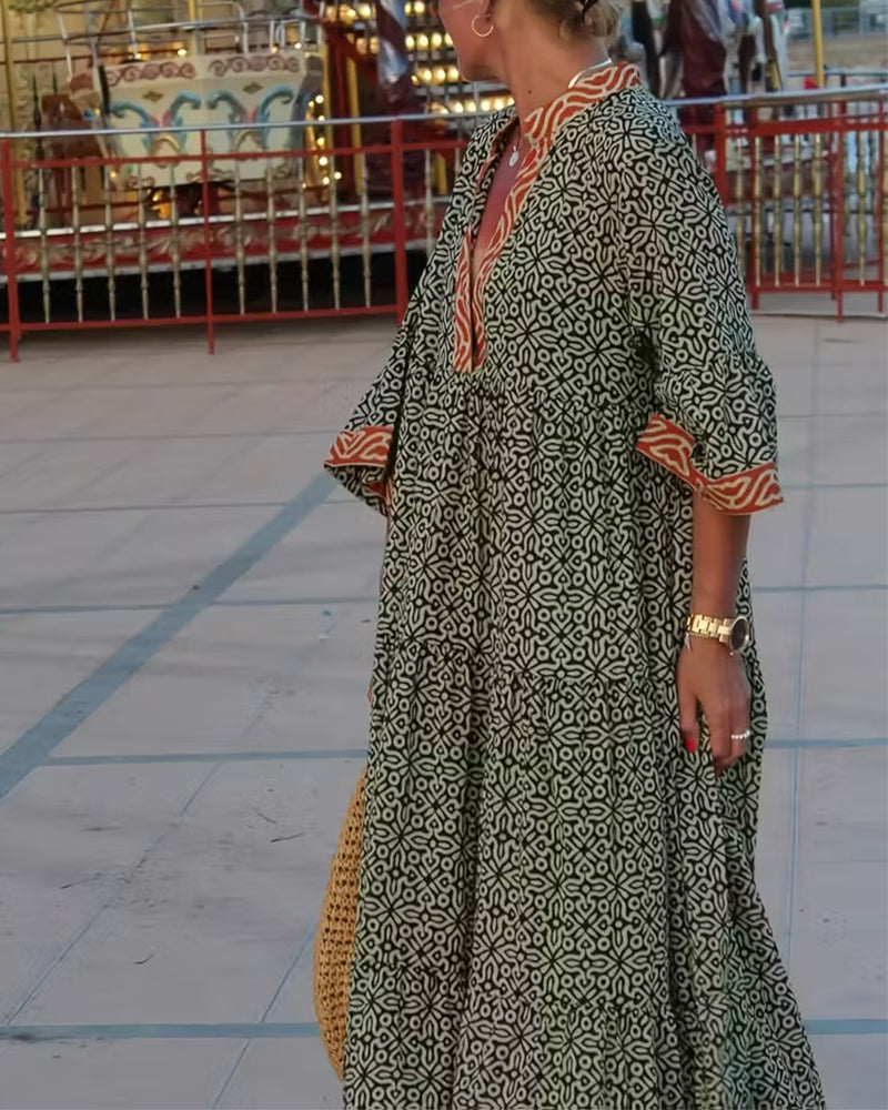 Kjole V-Hals Kortermet Trykk Ferie