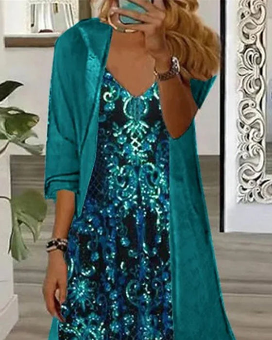 Set V-Hals Trykk Uregelmessig Cardigan