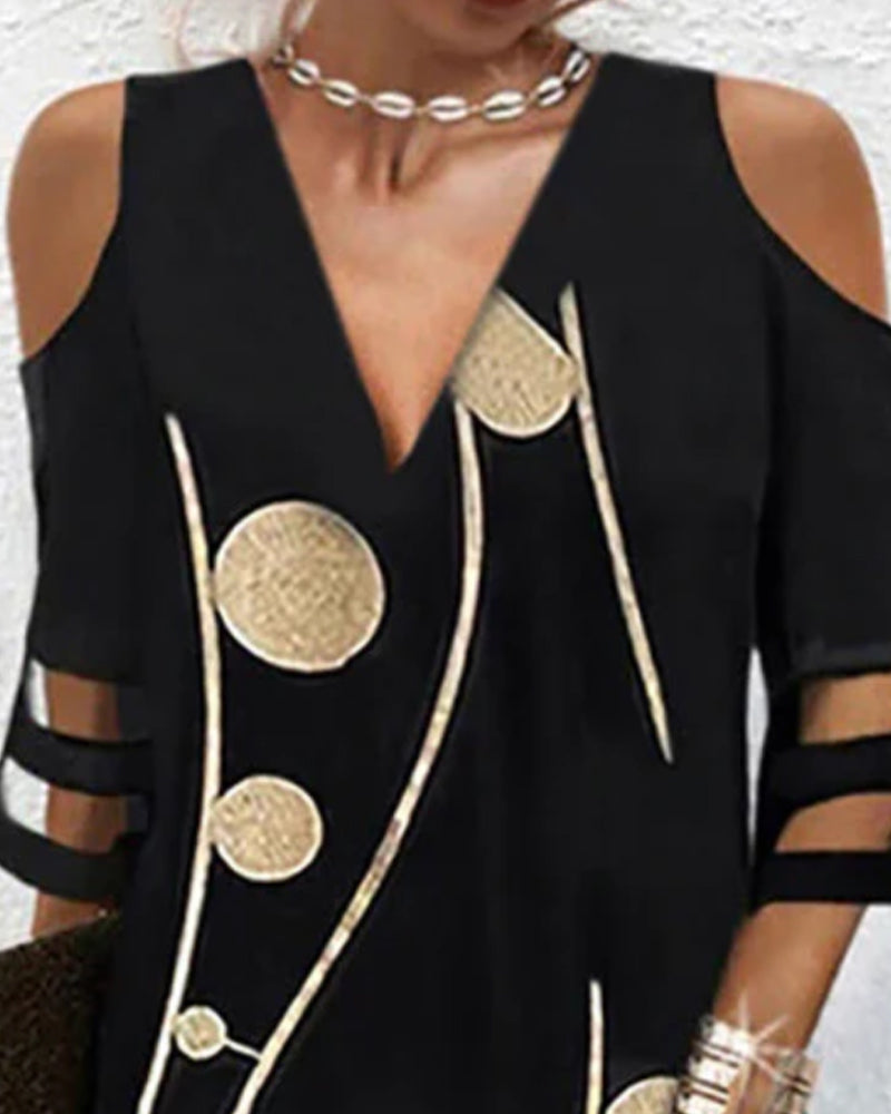 V-Hals Off-Shoulder-Kjole Med Blondinepanel