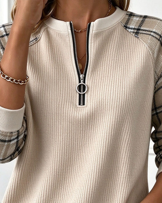 Sweatshirt Rund Hals Glidelås Rutete