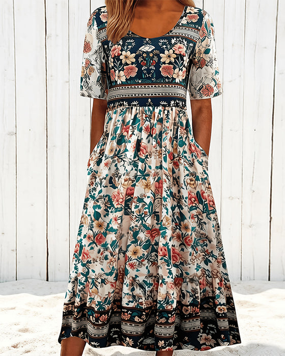 Kjole Vintage Blomstrende Midjekniping Midi