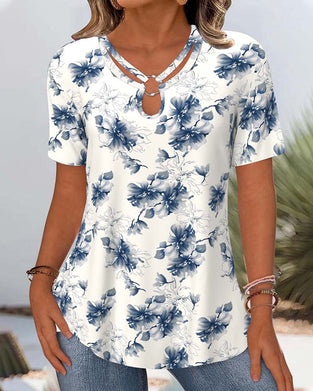Bluse Blomstermønster Korte Ermer