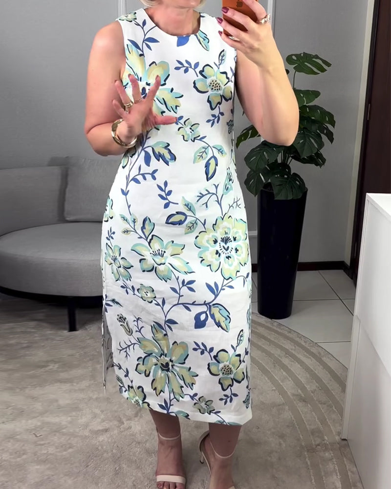 Kjole Ermeløs Blomstret Rett