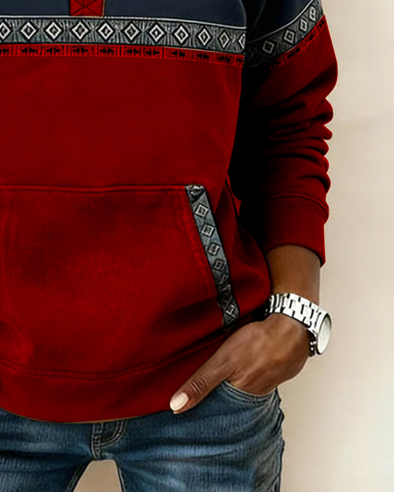 Retro Genser Med Fargeblokkering Og Pelskrage