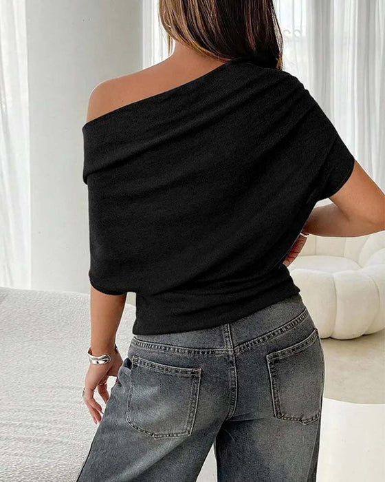 Bluse Flagermuserme Off-Shoulder Ensfarget