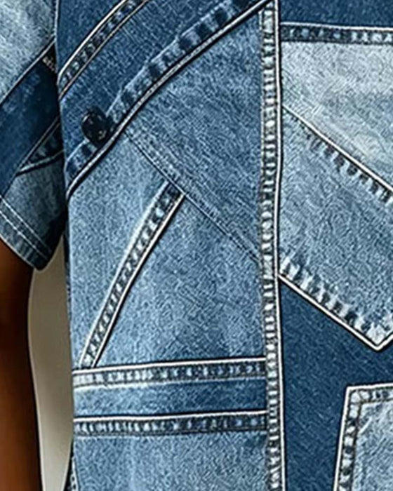T-Skjorte Denim Lappeteppe Trykk Designer