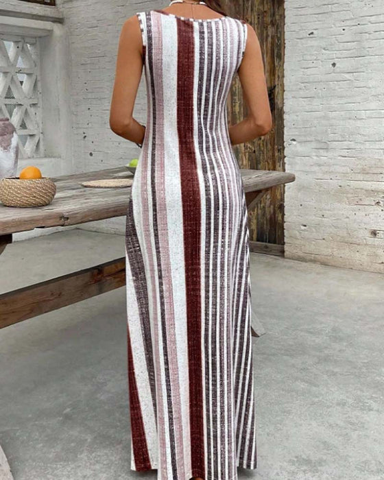 Kjole Ermeløs Fargerik Stripe