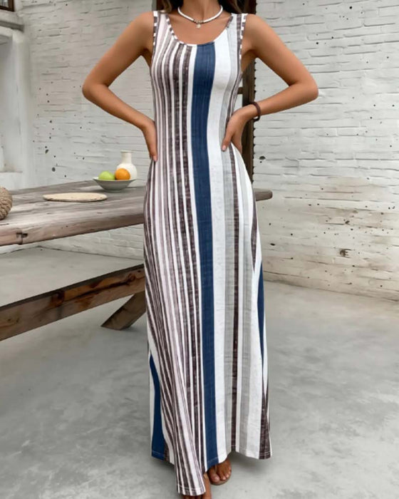 Kjole Ermeløs Fargerik Stripe