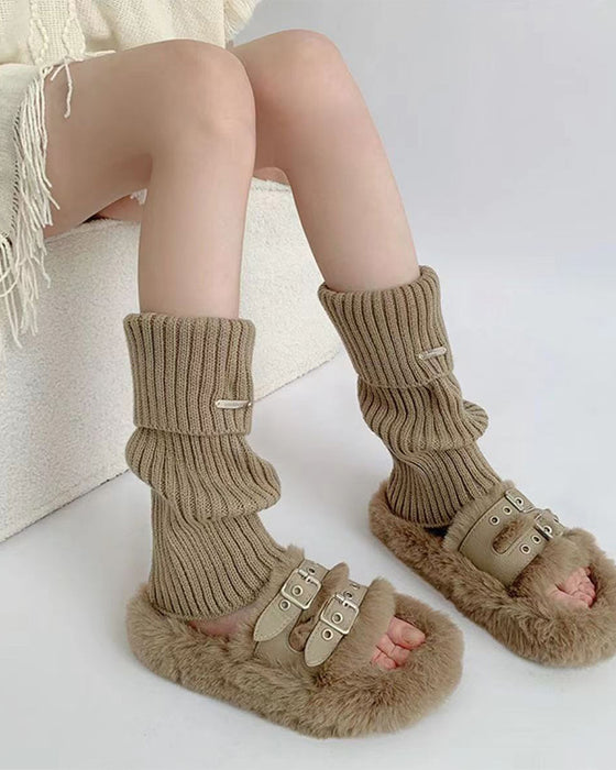 Kvinners Basic Ensfargede Benvarmere Med Metallmerke, Minimalistisk Damemote