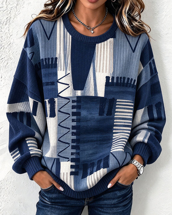 Sweatshirt Rund Hals Rutete Fargeblokk