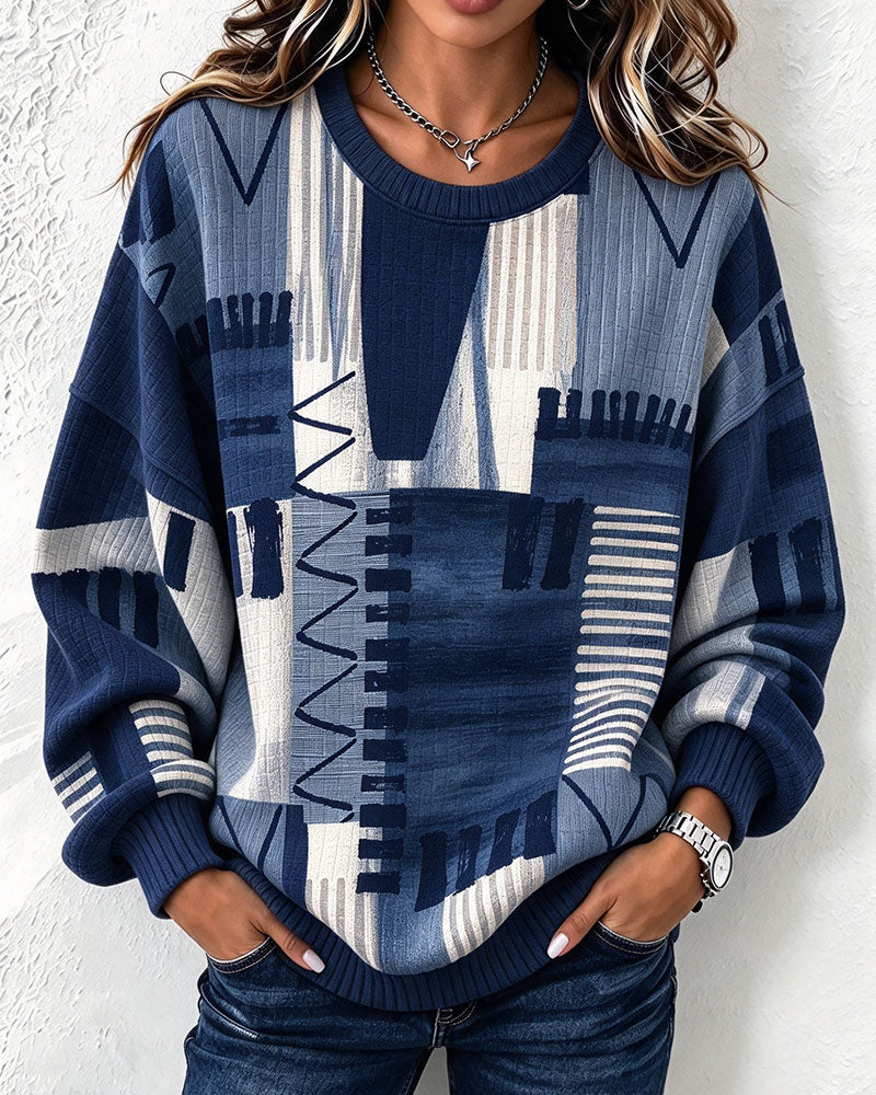 Sweatshirt Rund Hals Rutete Fargeblokk