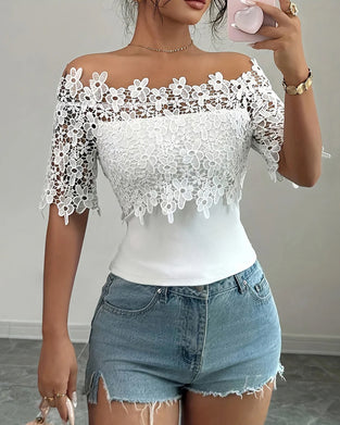 Bluse Off-Skulder Blomstret Blonde Topp