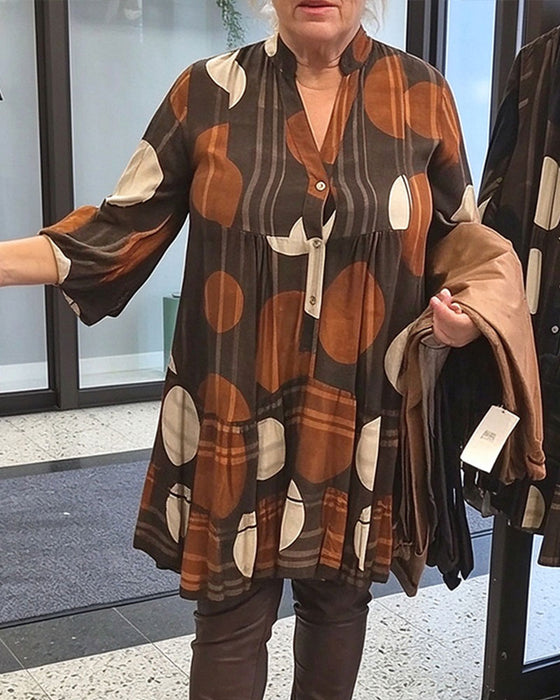 Kjole Geometrisk Prikket Trykk V-Hals Loose Fit
