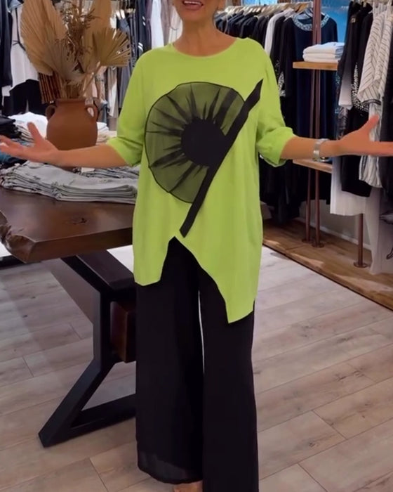 T-Skjorte Blomstertrykk Kortermet Casual