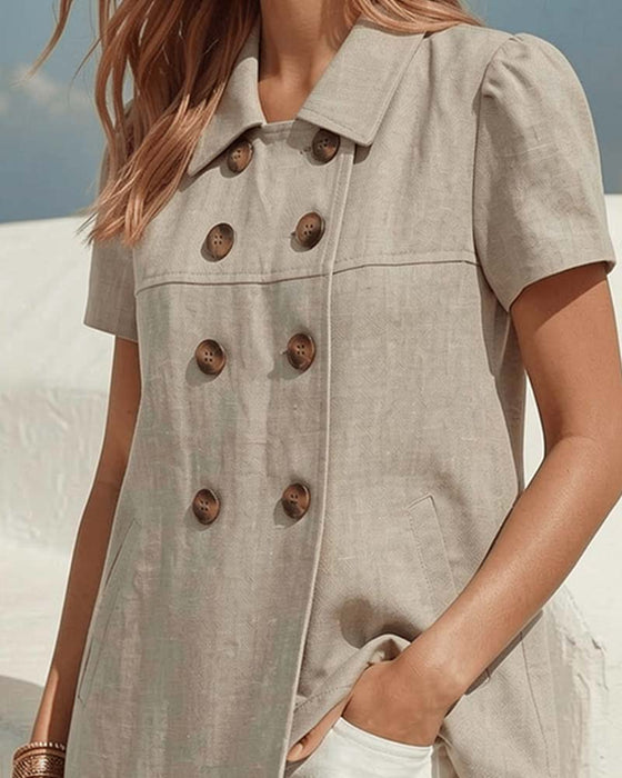 Bluse Knapp-Foran Slag Boble Kort Erme