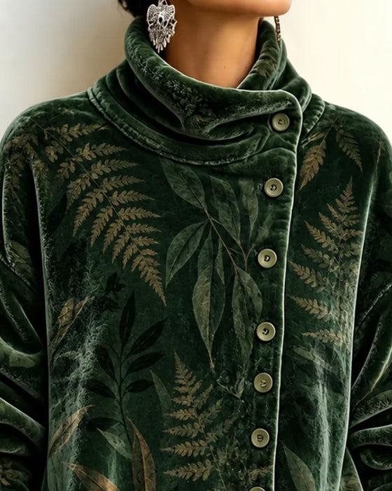 Topp Turtleneck Knapp Blad Trykk