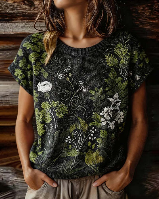 T-Shirt Rundhalset Strikket Trykk Kort