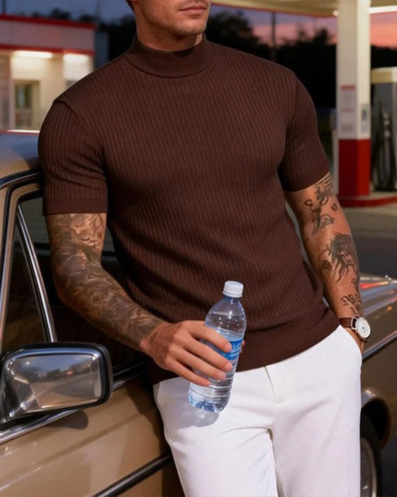 T-Shirt Mock Neck Herre Kort Erme