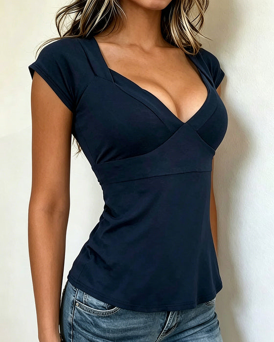 T-Skjorte V-Hals Slim-Fit Ensfarget