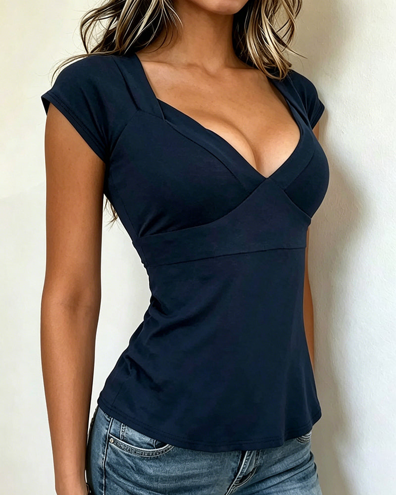 T-Skjorte V-Hals Slim-Fit Ensfarget