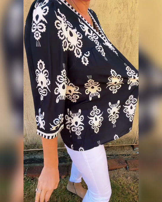 Bluse Trekvartsermer Trykt