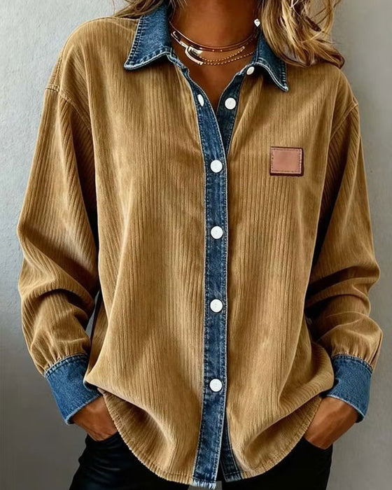 Skjorte Denim Patchwork Cordsfløyel