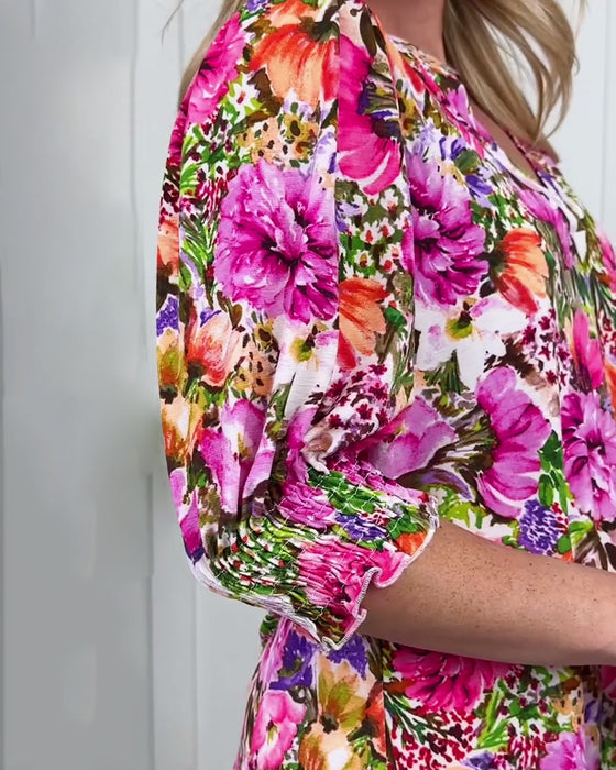 Bluse Kort Erm Moteriktig Blomstret