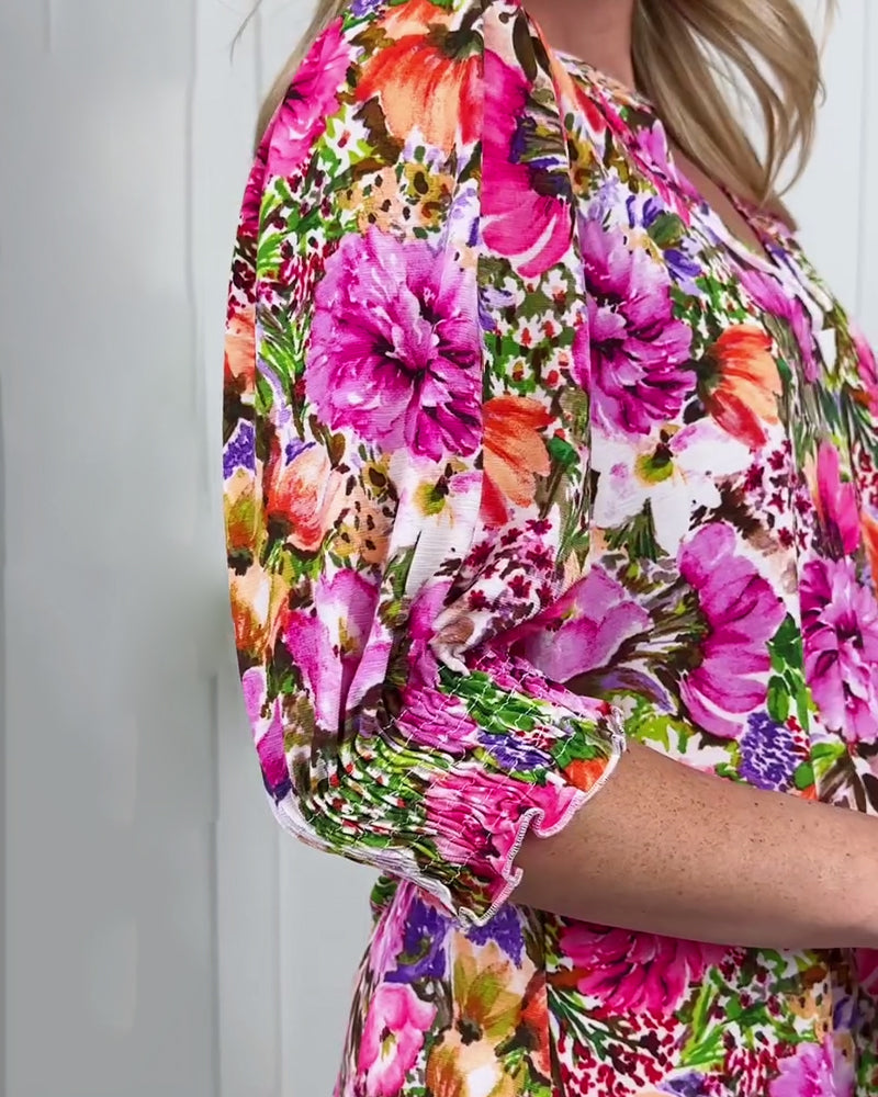 Bluse Kort Erm Moteriktig Blomstret