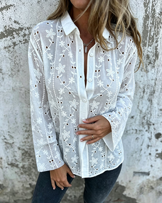 Bluse Floral Hull-Utskåret Langermet