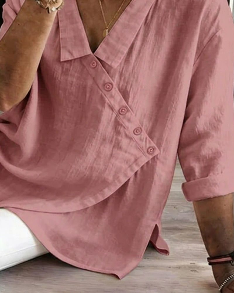 Bluse Med Asymmetrisk Diagonal Knappelukking Og Krage