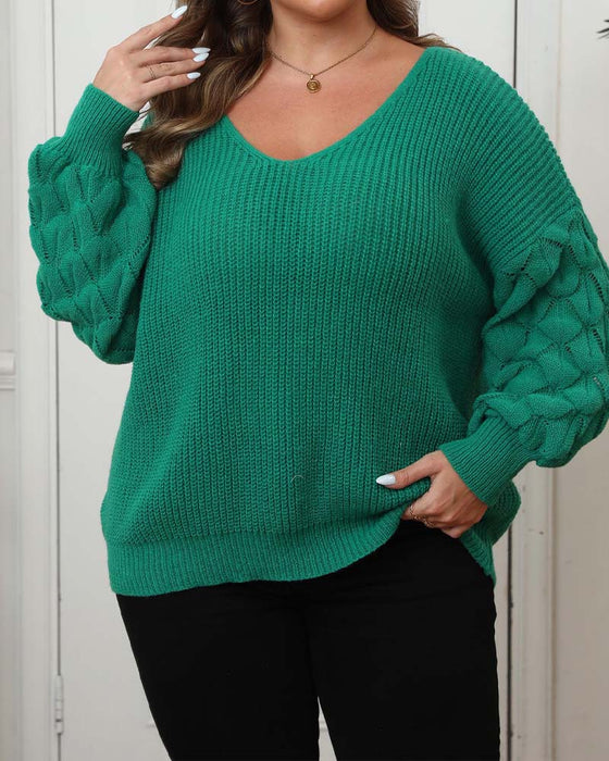 Pullover Puffererme V-Hals Strikket