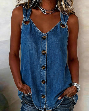 Tank Top Metallspenne V-Hals Denim