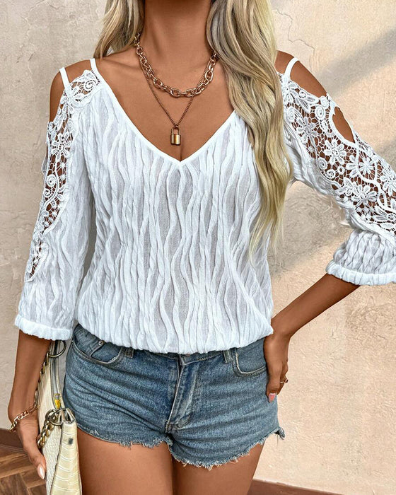 Bluse Blonde Off-Skulder Rynket Teksturert