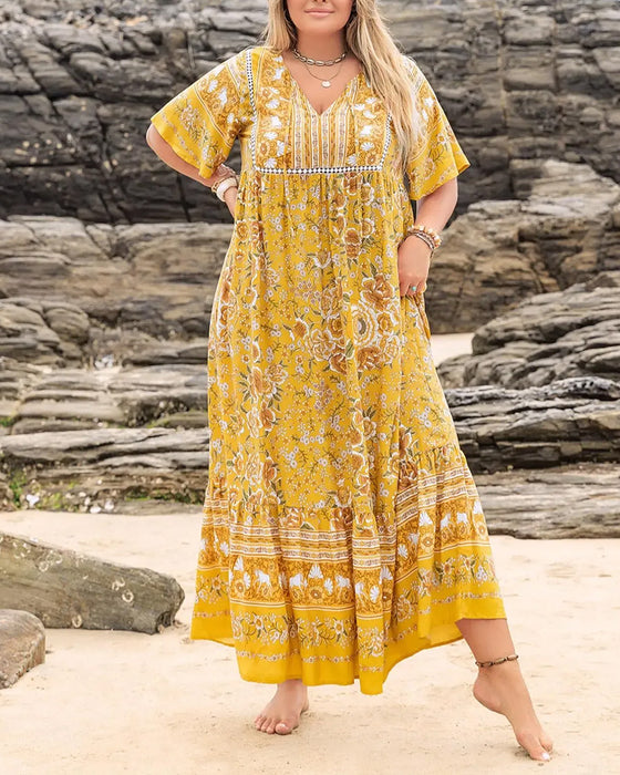 Kjole Blomstret Patchwork Etnisk