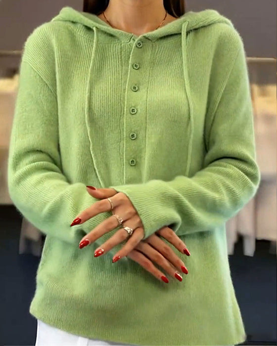 Pullover Ensfarget Moteriktig Med Hette