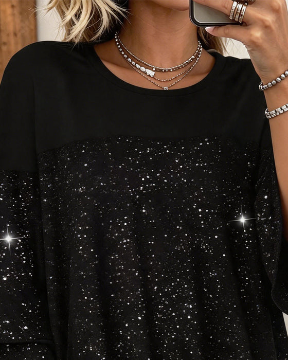Bluse Rund Hals Viftende Ermer