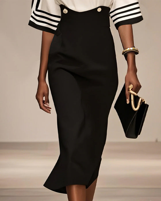 Kjole Stilfull Stripet Kontrast Midje