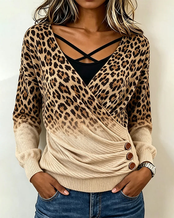 Topp Leopard Trykk Kors Gradient Lattes Todelt