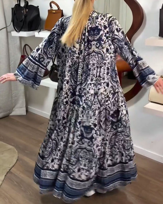 Kjole Med Retro Blomsterprint Og Maxilengde