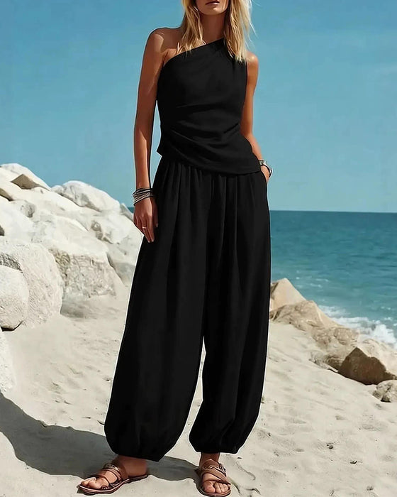 Set Enskulder Tank Top Høy Midje Bukser