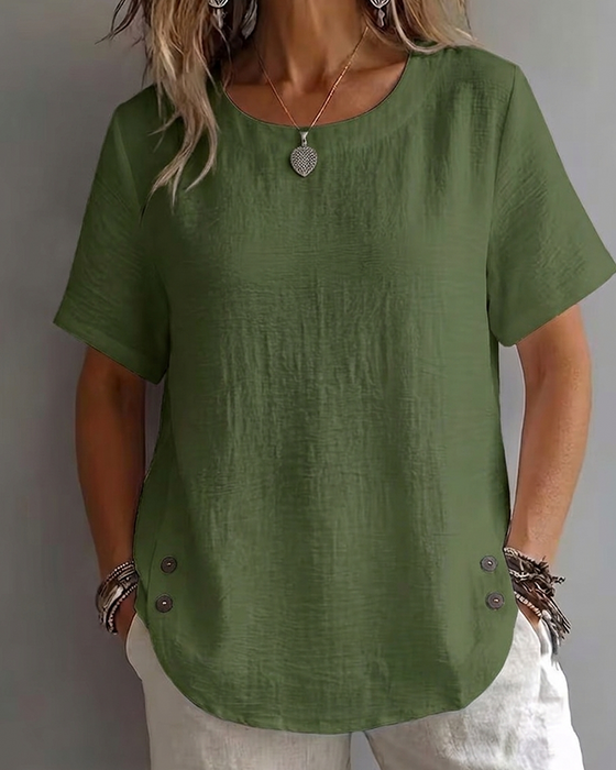 T-Skjorte Rund Hals Ensfarget Enkel 100% Bomull