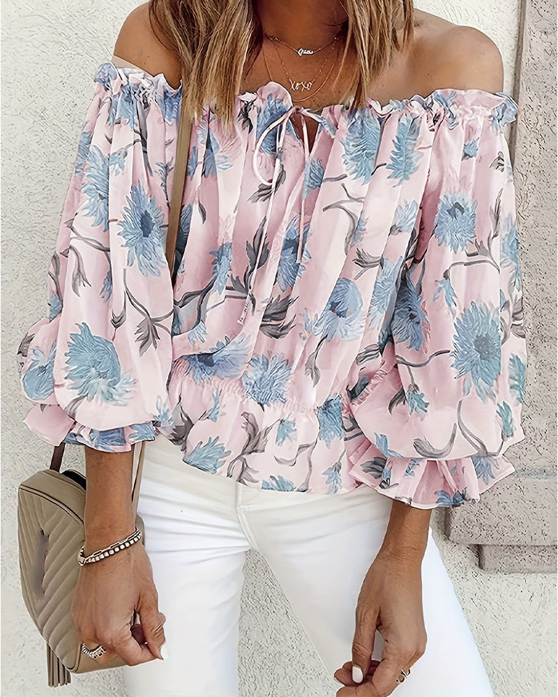 Bluse Av-skulder Trykk Motestil