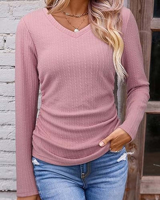 Bluse V-Hals Slim Fit Teksturert