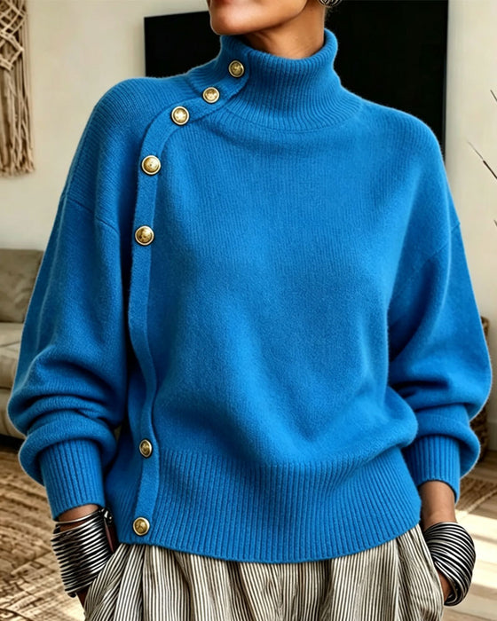 Pullover Diagonal Metall Knapp Turtleneck