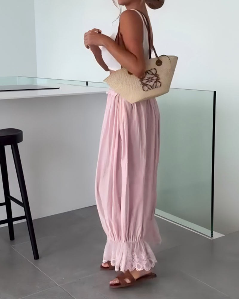 Bukse Ensfarget Bredt Ben Blondekant Oppbrettet Kant