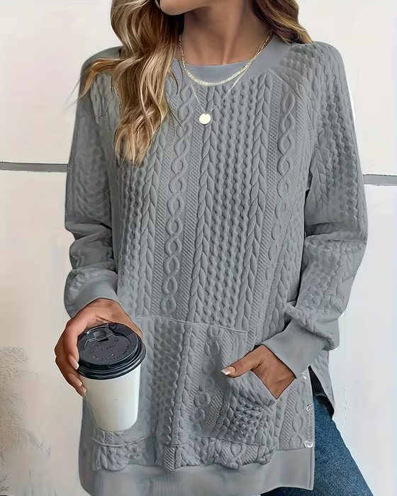 Sweatshirt Rund Hals Avslappet Splitt Lomme