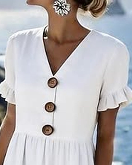 Kjole Tre-Knapp Ruffle Erme