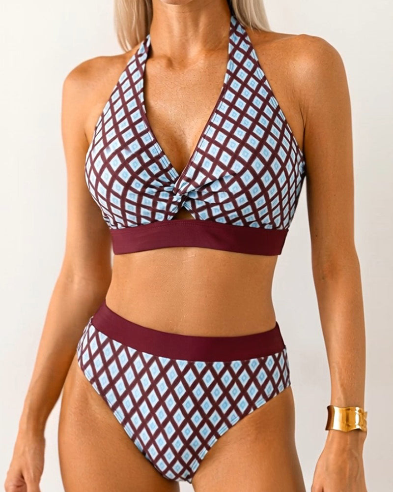 Bikini Geometrisk Rombetrykk Halsringning